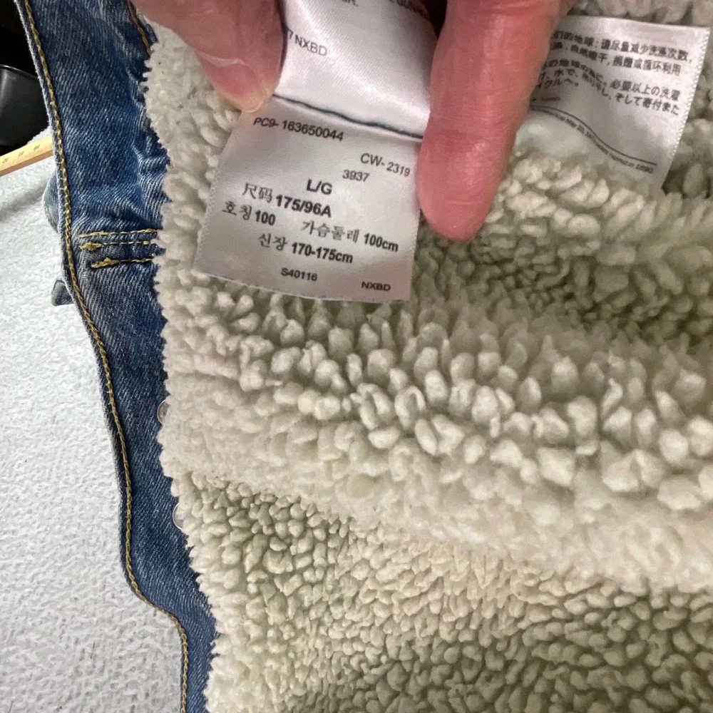 Levis Sherpa Lined Trucker Jacket Mens L Blue Excellent Denim Type 3 Coat - Picture 10 of 12